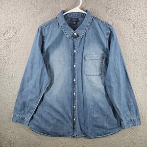 J. Jill Denim Womens Large Blue Light Wash 100% Cotton Button Down Shirt L
